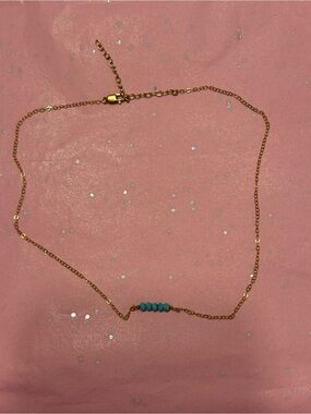 Delicate Gold Chain Necklace with Turquoise Bead Accent